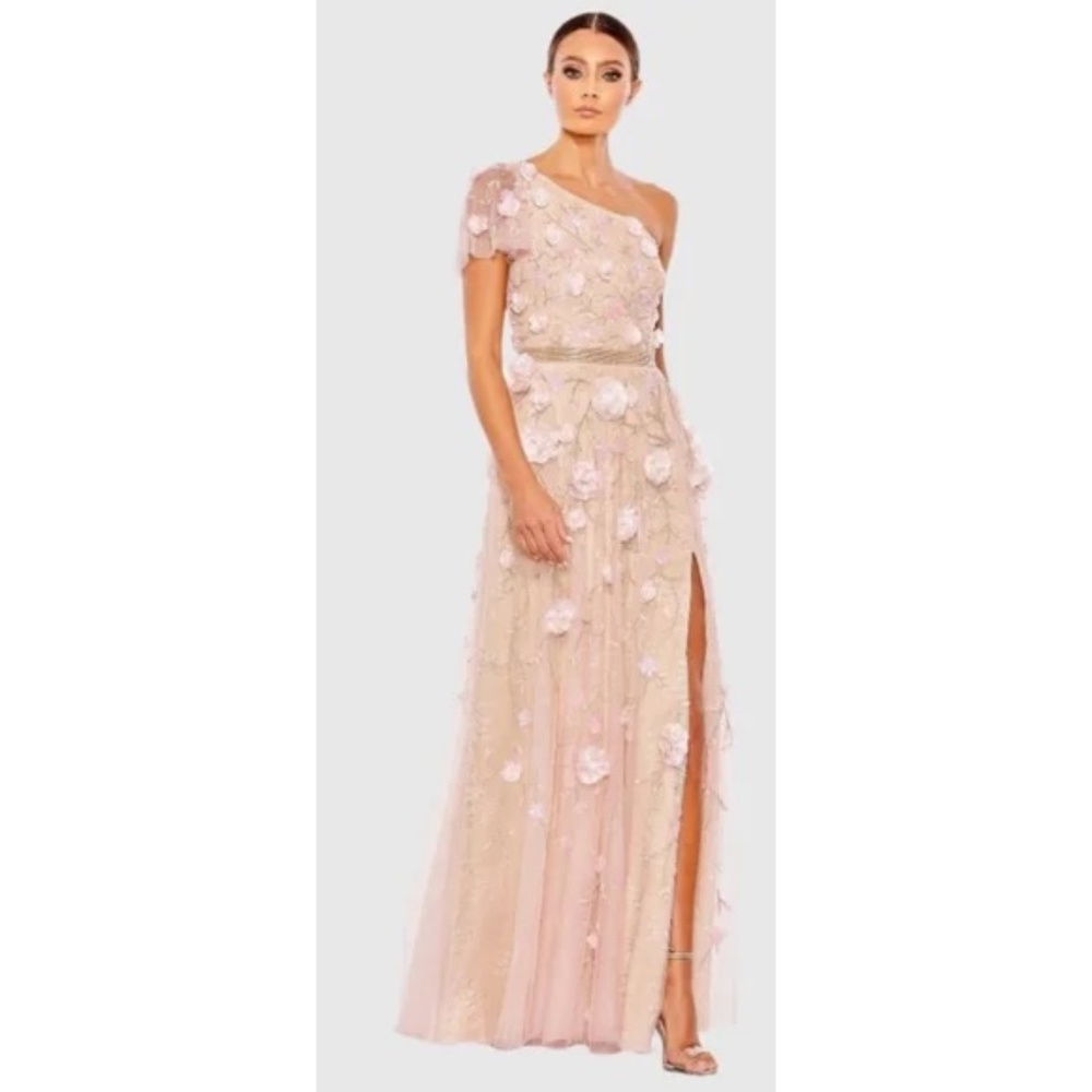 Mac Duggal Blush Floral Embellished One Shoulder A-Line Gown Size 10